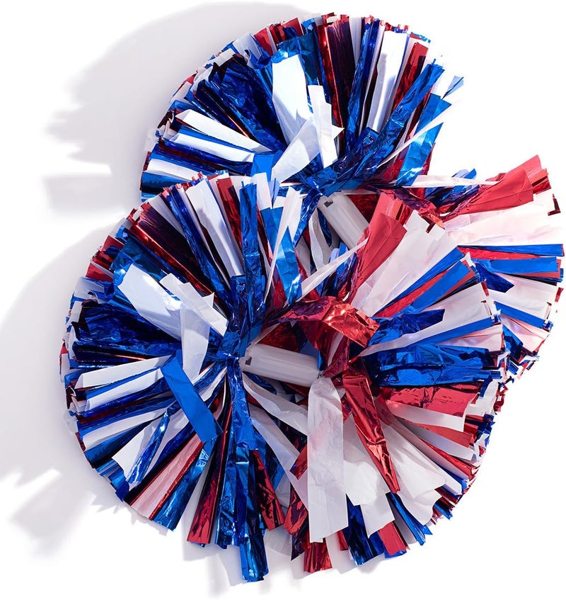 Anderson's Metallic Red, Blue & White Foil Baton School Spirit Shakers, Cheerleader Pom Poms, Football, Basketball, Homecoming Squad, Team, Party, Dance, Club, Performance, Fan Celebration Pack of 2 - Image 2